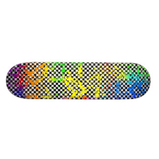 Splatter paint and checkered skateboard