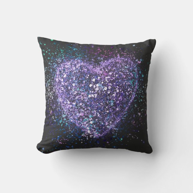 Splatter Paint Purple Heart  Throw Pillow (Front)