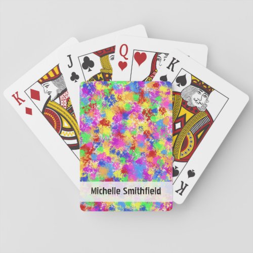 Splatter Paint Rainbow Bright Colorful Personalize Poker Cards