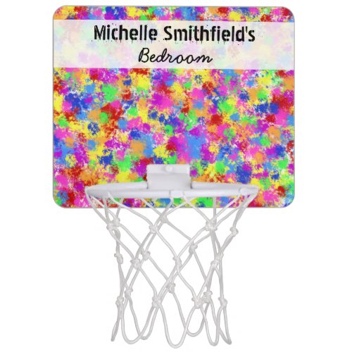 Splatter Paint Rainbow Colorful Personalized Mini Basketball Hoop