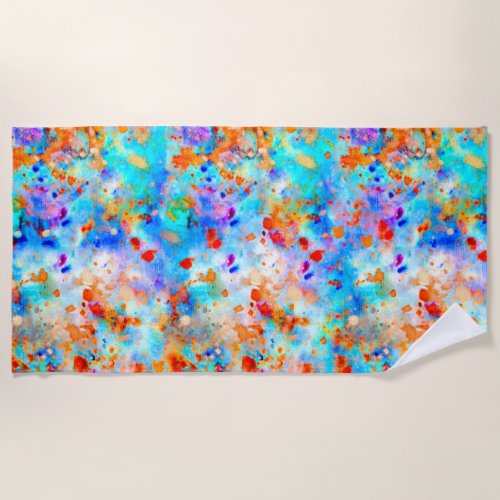 Splatter Paint Rainbow of Bright Color Background  Beach Towel