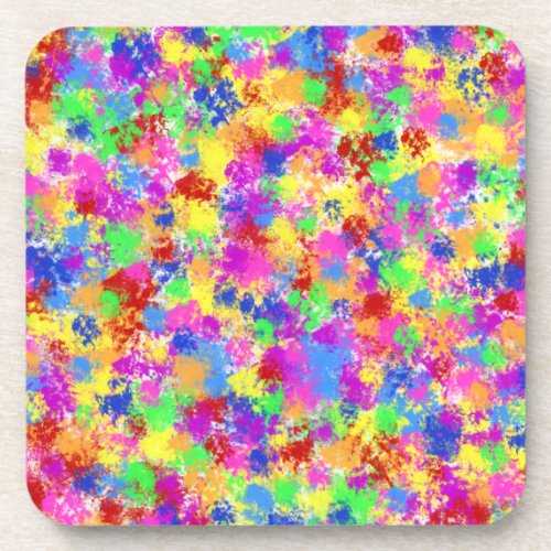 Splatter Paint Rainbow of Bright Color Background Beverage Coaster