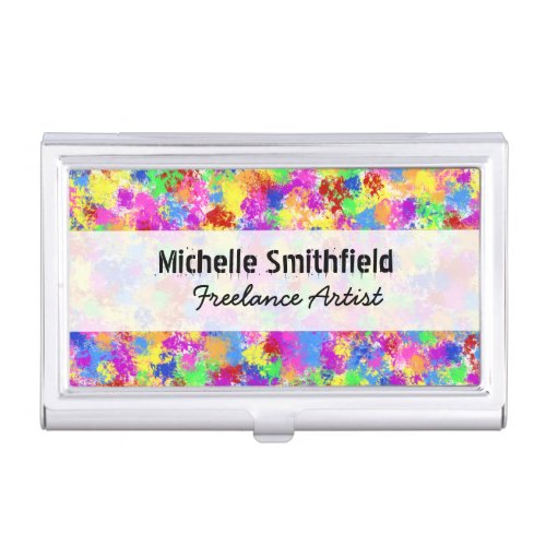 Splatter Paint Rainbow of Bright Color Background Business Card Holder