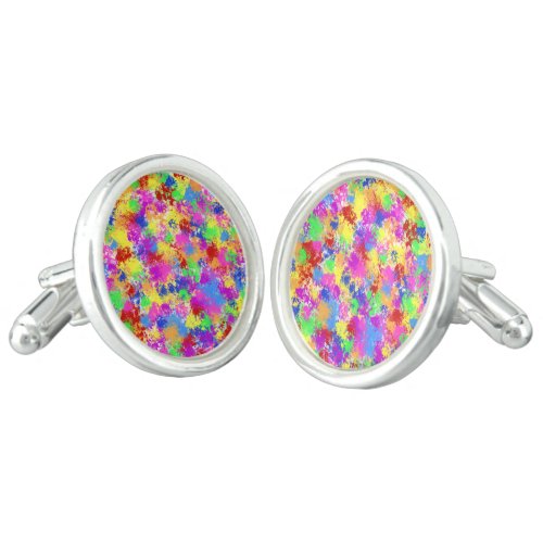 Splatter Paint Rainbow of Bright Color Background Cufflinks