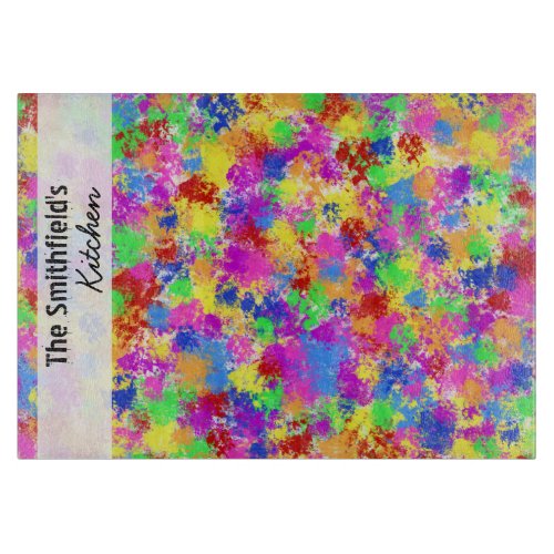 Splatter Paint Rainbow of Bright Color Background Cutting Board