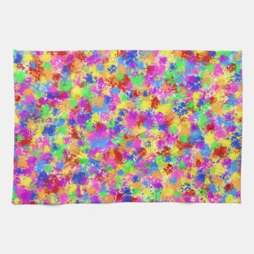 Splatter Paint Rainbow of Bright Color Background Kitchen Towel