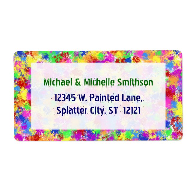 Splatter Paint Rainbow of Bright Color Background Label (Front)