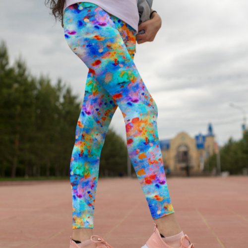 Splatter Paint Rainbow of Bright Color Background Leggings