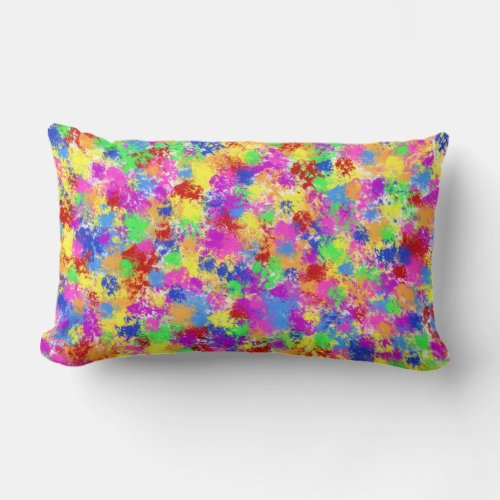 Splatter Paint Rainbow of Bright Color Background Lumbar Pillow