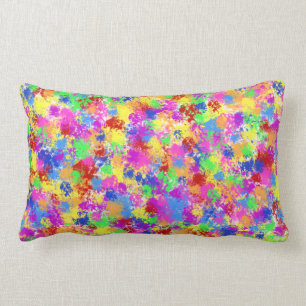 Splatter Paint Rainbow of Bright Color Background Lumbar Pillow