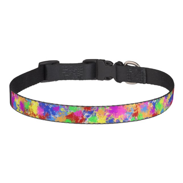 Splatter Paint Rainbow of Bright Color Background Pet Collar (Front)