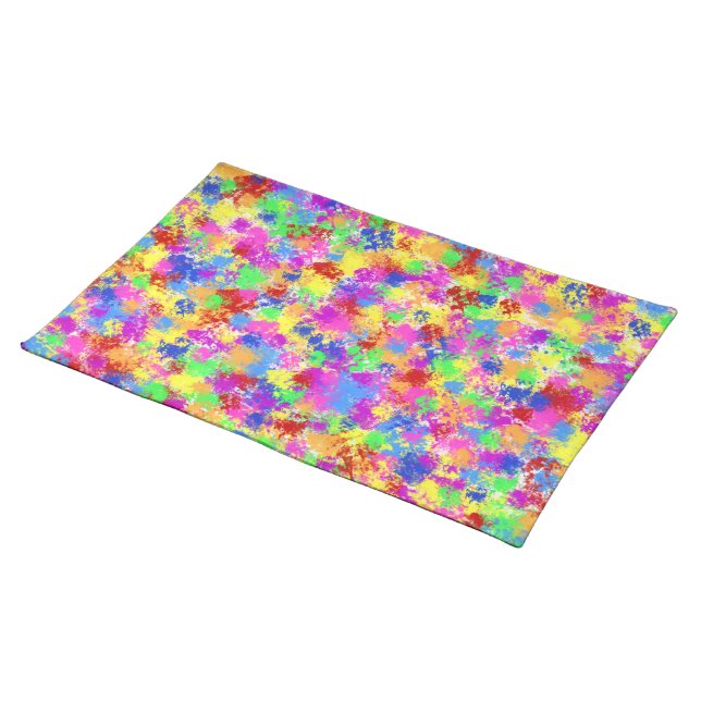 Splatter Paint Rainbow of Bright Color Background Placemat (On Table)