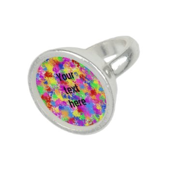 Splatter Paint Rainbow Of Bright Color Background Ring by FancyCelebration at Zazzle