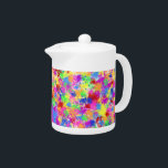 Splatter Paint Rainbow of Bright Color Background Teapot<br><div class="desc">This bright background design has a rainbow of color splashed on it in a splatter paint style. Reminiscent of fauvist and expressionist art, the pattern is done in shades of red, yellow, purple, green and blue. It's an abstract, whimsical design for an artist or anyone who needs some bold color...</div>