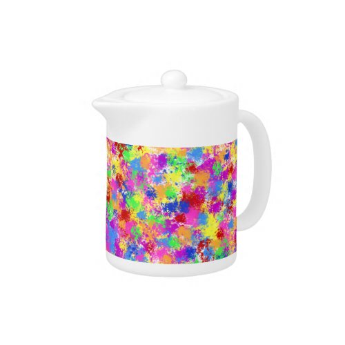 Splatter Paint Rainbow of Bright Color Background Teapot