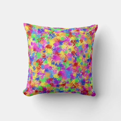 Splatter Paint Rainbow of Bright Color Background Throw Pillow
