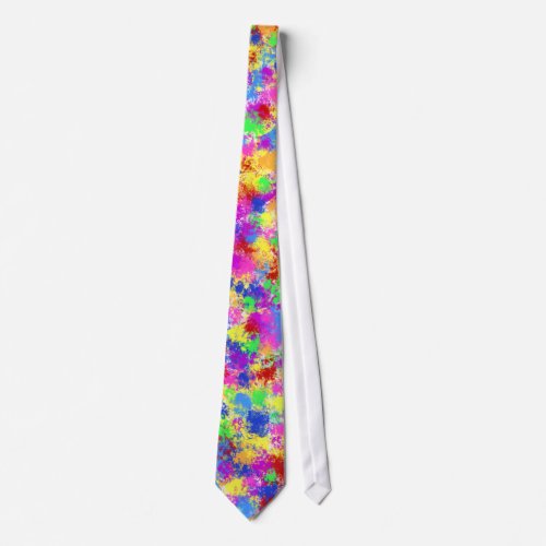 Splatter Paint Rainbow of Bright Color Background Tie