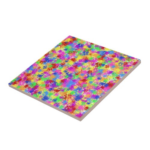 Splatter Paint Rainbow of Bright Color Background Tile