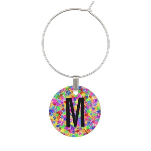 Splatter Paint Rainbow of Bright Color Background Wine Glass Charm