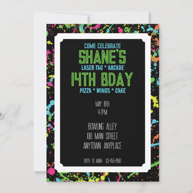 Splatter Paintball Birthday Invitation (Front)