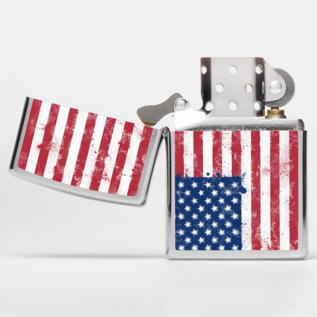 Splatter Painted American Flag Zippo Lighter (Opened)