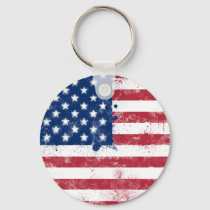 Splatter Painted Flag of the USA Keychain