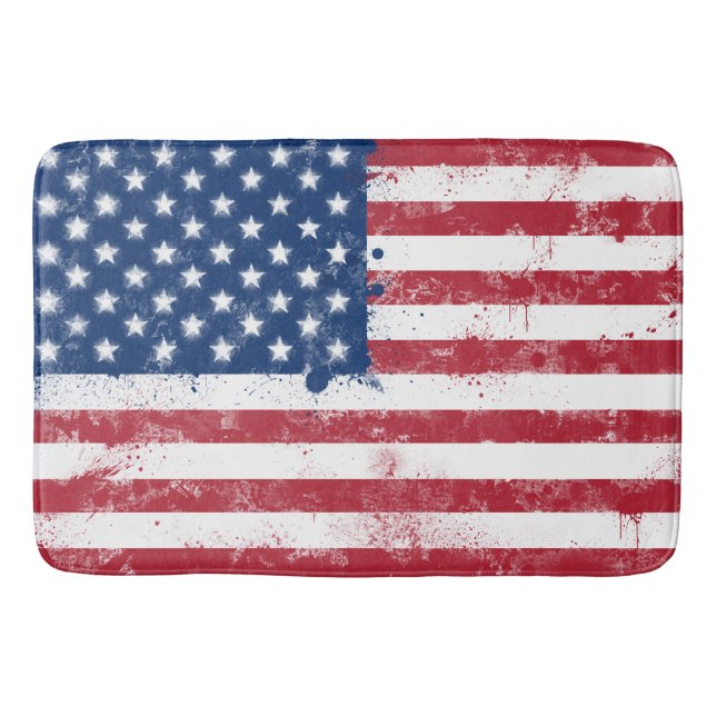 Splatter Painted USA Flag Bath Mat (Front)