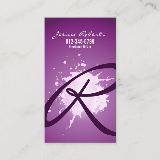 Customizable Splatter Script Monogram Purple Business Card