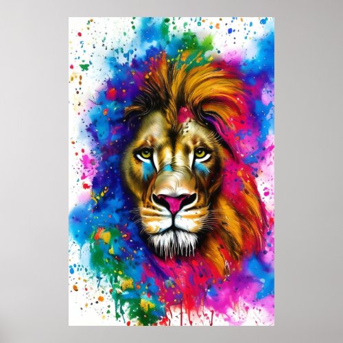 Splatter Spectrum Lions Vibrant and Captivating  Poster