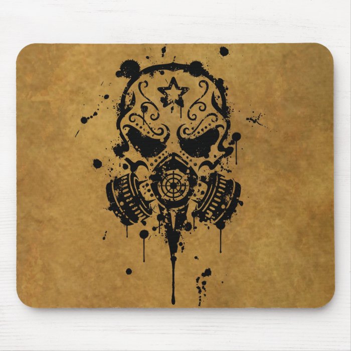 Splatter Sugar Skull with Gas Mask Mouse Pad