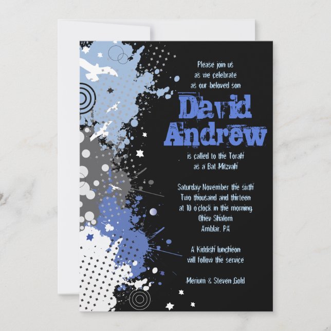 SPLATTERED Bar Bat Mitzvah Invitation (Front)