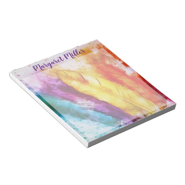 Splattered feathers personalized notepad (Angled)