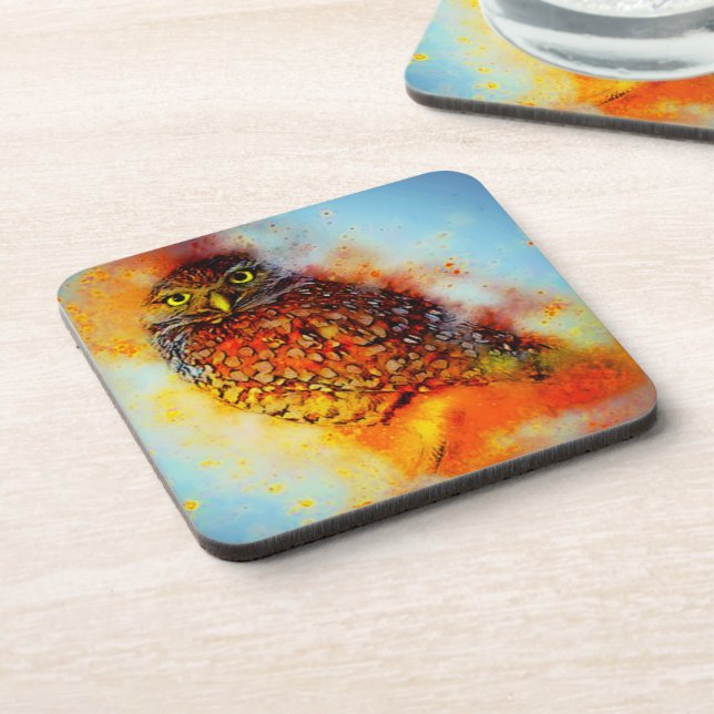 Splattered owl  beverage coaster (Left Side)