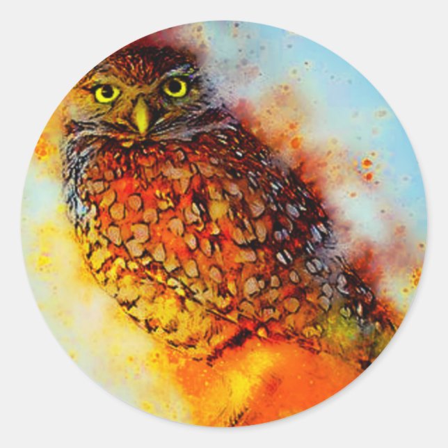 Splattered owl  classic round sticker (Front)