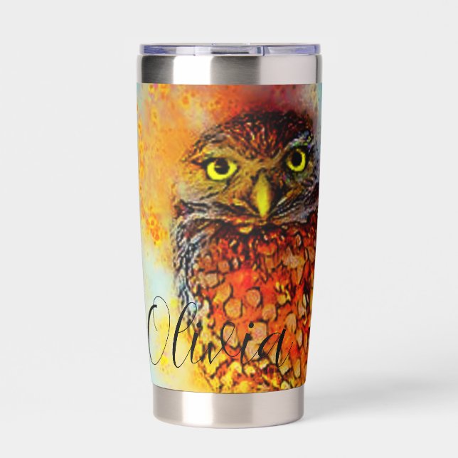 Splattered owl personalized  insulated tumbler (Front)