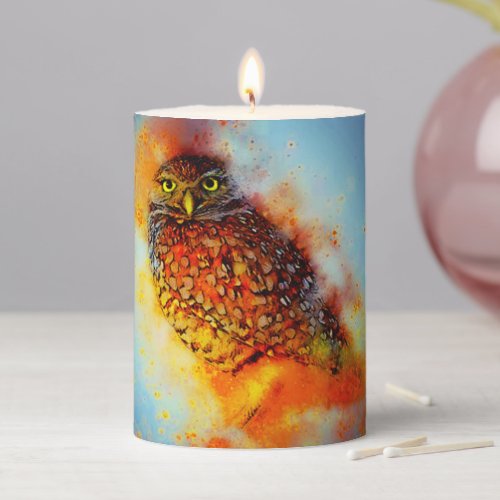 Splattered owl  pillar candle