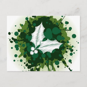 Splattered Paint Christmas Holly Design Holiday Postcard