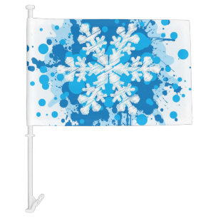 Splattered Paint Christmas Snowflake Design Car Flag