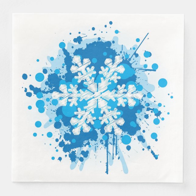 Splattered Paint Christmas Snowflake Design Paper Dinner Napkins (Front)