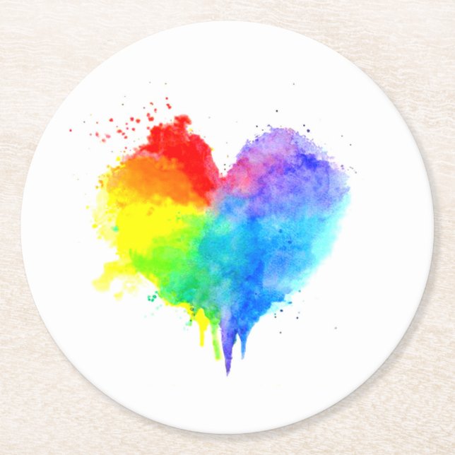 Splattered Rainbow Heart Coaster (Front)