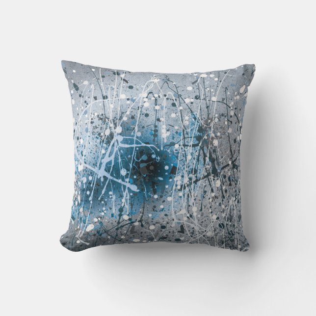 Splatters Paint Blue Throw Pillow (Front)