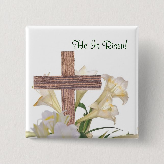 Splendid! Easter Lilies & Wooden Cross Button (Front)