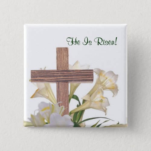 Splendid Easter Lilies  Wooden Cross Button