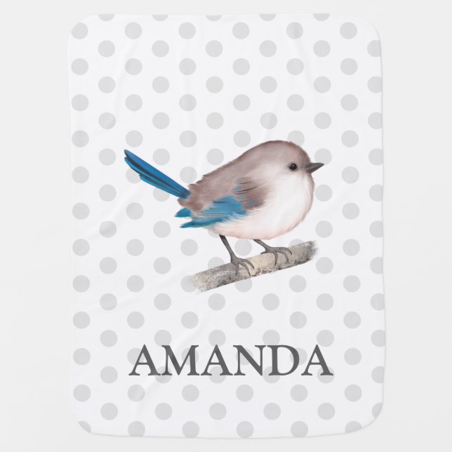 Splendid Fairy Wren Bird on Branch Baby Blanket (Front)