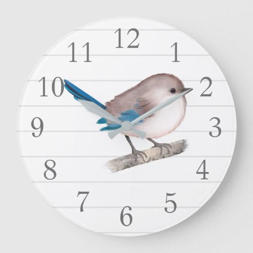 Splendid Fairy Wren Bird on Branch Large Clock