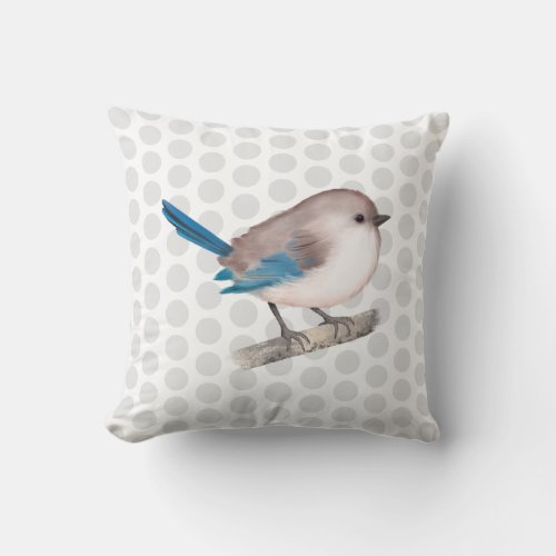 Splendid Fairy Wren Bird on Branch Throw Pillow