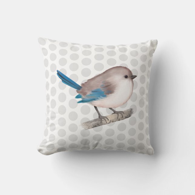 Splendid Fairy Wren Bird on Branch Throw Pillow (Front)
