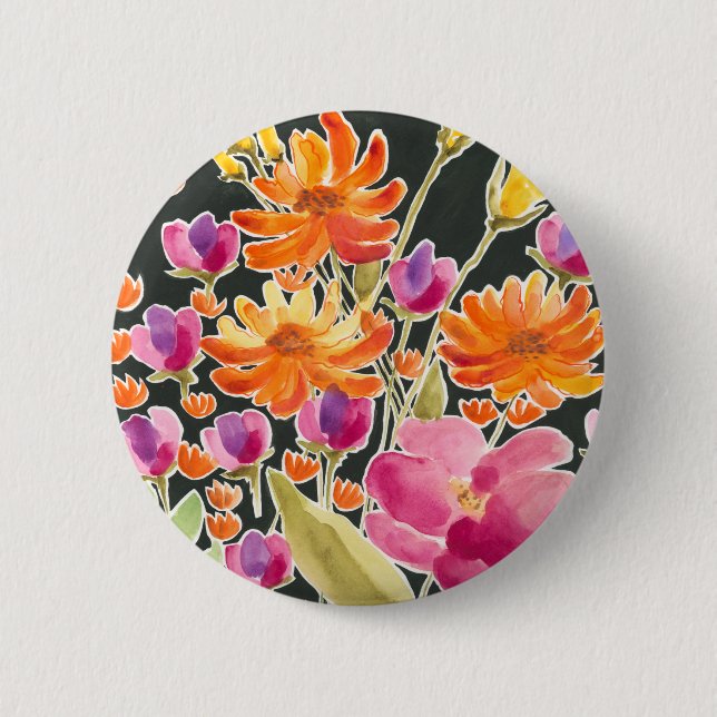 Splendid Gathering - Pink and Orange Flowers Button (Front)