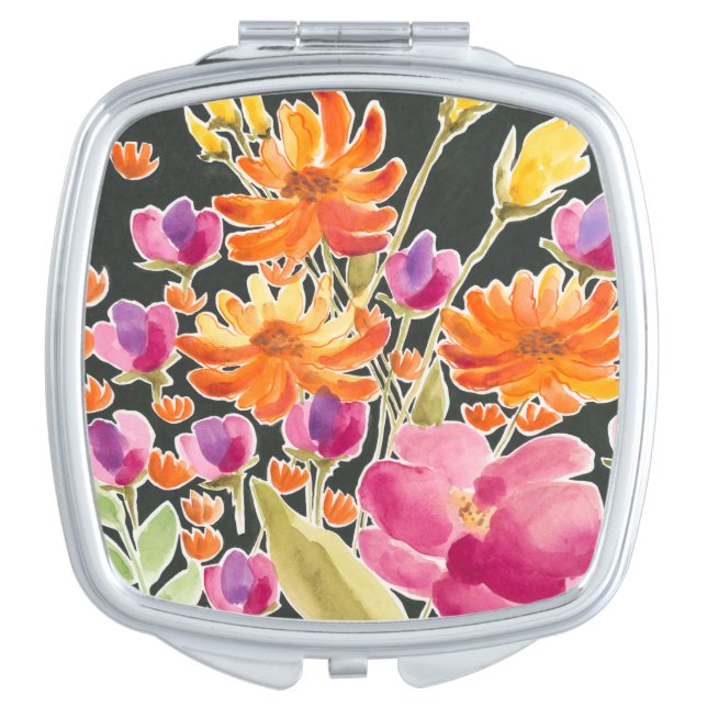 Splendid Gathering - Pink and Orange Flowers Compact Mirror (Front)
