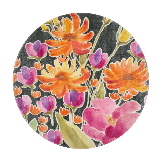 Splendid Gathering - Pink and Orange Flowers Cutting Board (Front)